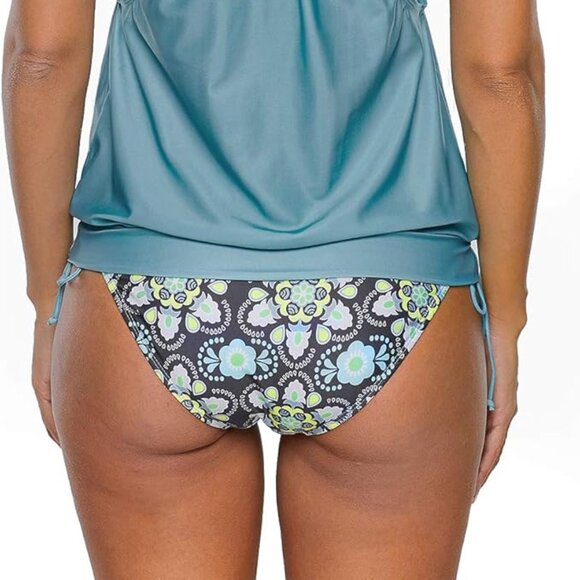 ATHLETIC SEAFOAM BLACK FLORAL BLOUSON & HIPSTER TIE TANKINI SET SIZE LARGE NWOT - Picture 5 of 11